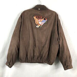 Forecast Biker Jacket Mens XL Brown Faux Seude Patches Live To Ride Wild Breed